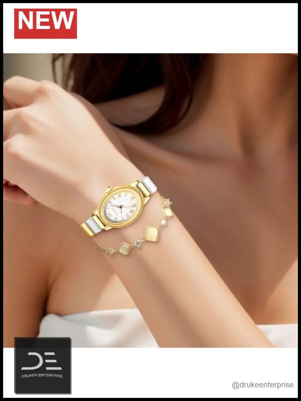 Vintage Oval Roman Dial Analog Quartz Watch Stainless Steel Expansion Band